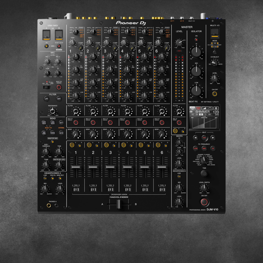 Pioneer DJ DJM-V10 6-channel DJ mixer available to hire from MAV Hire