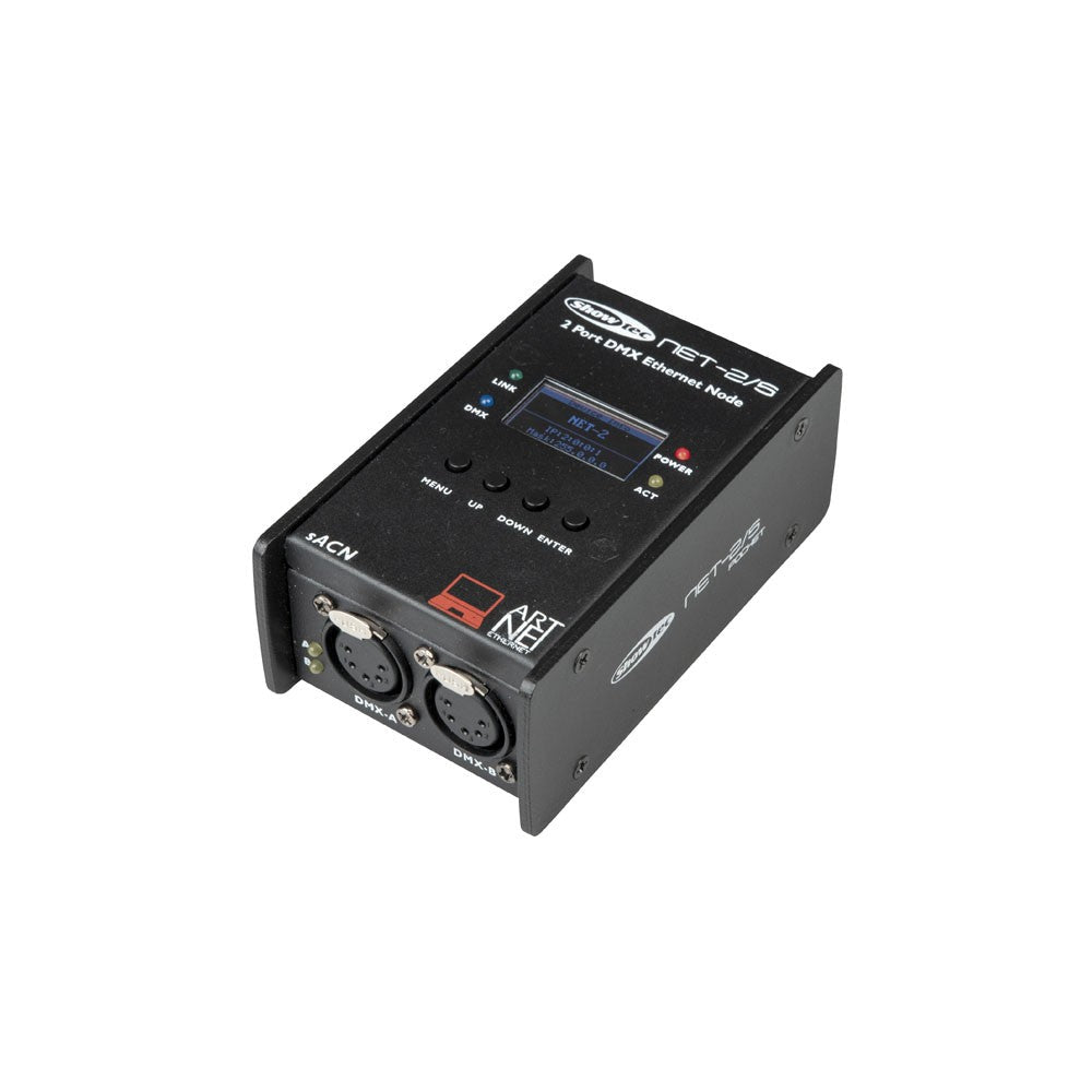 Showtec NET-2/5 two-port Art-Net to DMX node, available to hire from MAV Hire, Norfolk