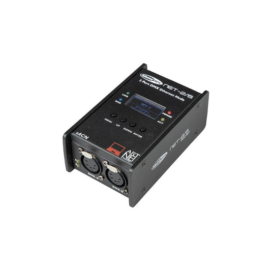 Showtec NET-2/5 two-port Art-Net to DMX node, available to hire from MAV Hire, Norfolk