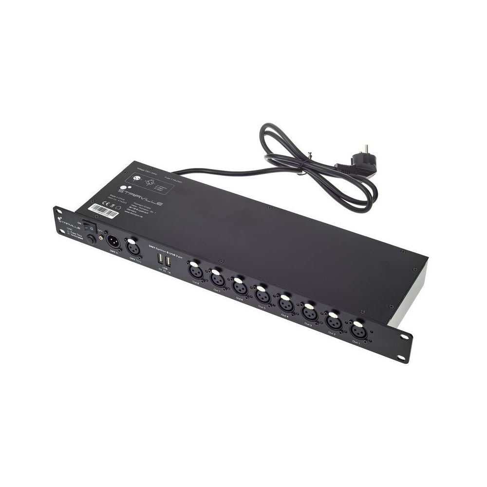 Stairville DMX Splitter 8 USB, 8-way 3-pin DMX lighting signal splitter, available to hire from MAV Hire