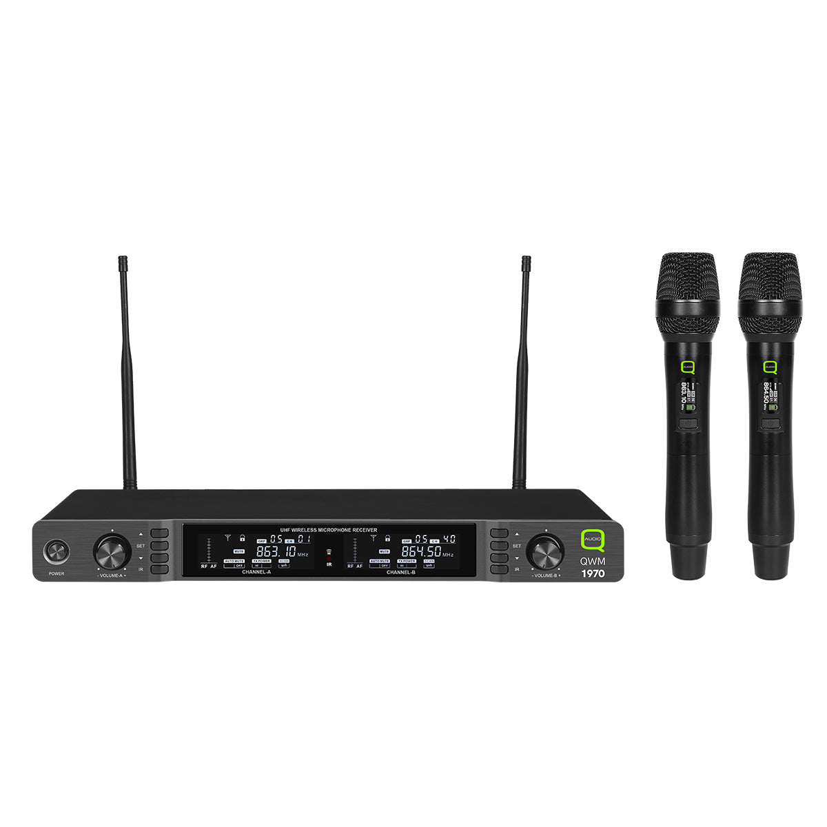 Q-Audio QWM 1970 wireless handheld microphone system, available to hire from MAV Hire, Norfolk